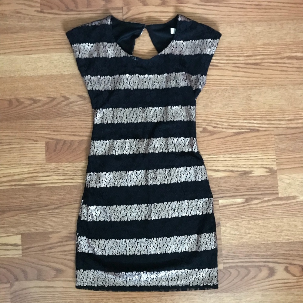 Tobi Black and Gold Sequin Striped Dress